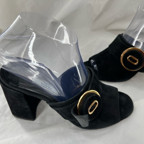 PRADA MILANO BLACK SUEDE CHUNKY HEEL SANDAL BLACK SIZE 37 EUR SIZE 6.5 US - Picture 13 of 16